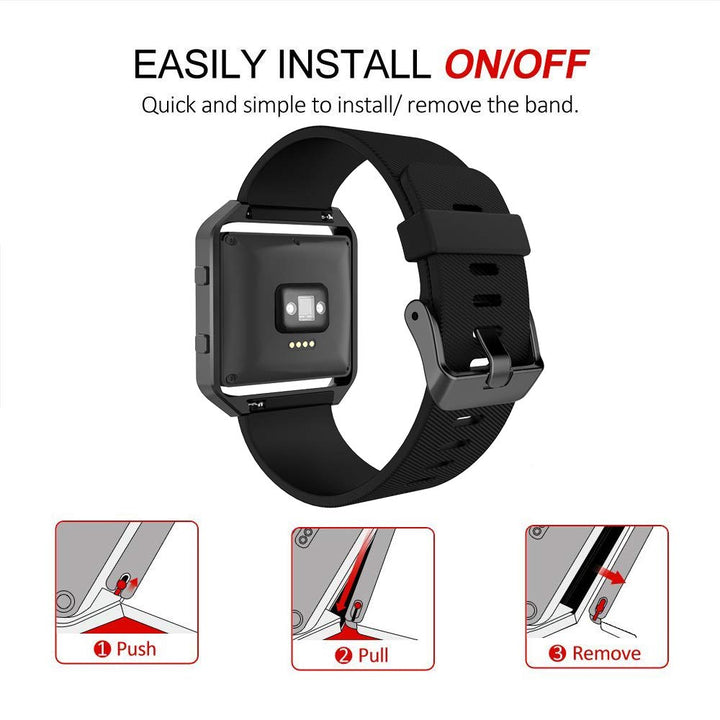 Sport Band Compatible with Fitbit Blaze Smartwatch Sport Fitness, Silicone Wrist Band with Meatl Frame Replacement for Fitbit Blaze Men Women, Large, Black Band+Black Frame