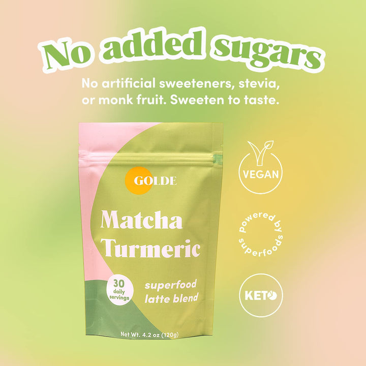 - Superfood Latte Blend - Matcha Turmeric - Plant-Based w/Turmeric, Coconut, &amp; Matcha - Stress Balance - Vegan, Keto, &amp; Sugar-Free - 30 Servings