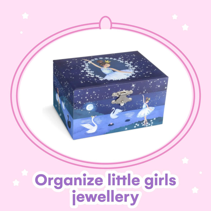 Girl&#39;s Musical Jewelry Storage Box with Spinning Ballerina, Glitter Design, Swan Lake Tune