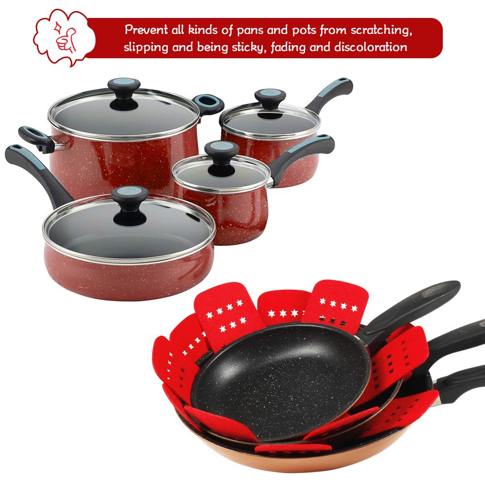 Pan Pot Protectors, Larger &amp; Thicker Pan Protector with Stars, Set of 12 and 3 Different Sizes, Red Pot Divider Pads for Protecting and Separating Your Cookware
