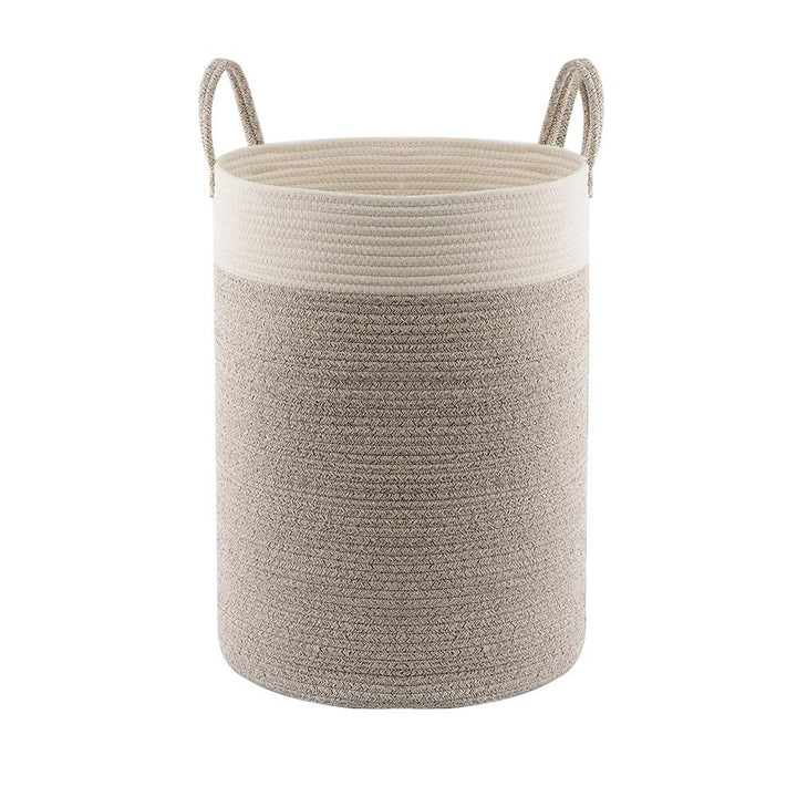 Large Tall Cotton Rope Basket, 15.7x15.7x21.7in Laundry Basket with Handle, Nursery Organizers and Storage for Blanket Towel Clothes Organizing (White&amp;Brown)