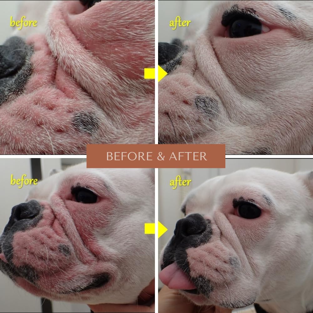 Wrinkle Wipes + Wrinkle Balm For Dogs | Bulldog, French Bulldog, Pug, English Bulldog | Cleans &amp; Soothes Wrinkles, Folds, Tear Stain, Tail Pockets &amp; Paws, Anti-Itch | 100 Soft Cotton Pads