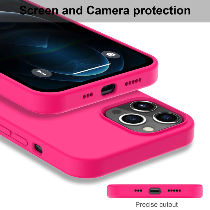 Compatible with iPhone 12 Pro Max Case with Screen Protector,Soft Silicone Gel Rubber Bumper Cover,Slim Fit Shockproof Protective Phone Case for iPhone 12 Pro Max 6.7 Hot Pink