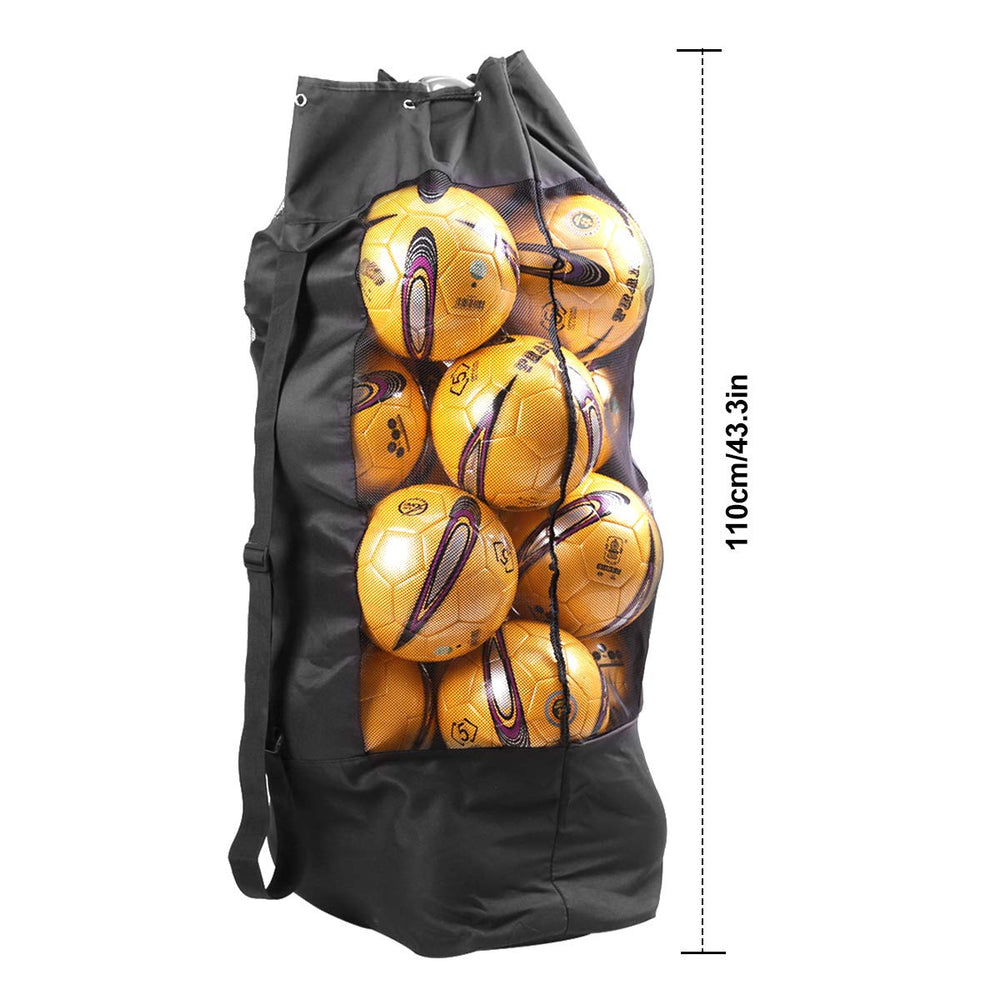 HQDeal Extra Large Waterproof Mesh Ball Bag Heavy Duty Football Shoulder Bag Drastring Bag for Basketball Volleyball Soccer Rugby Net Ball Carrying Storage Sack Holds 15 Balls
