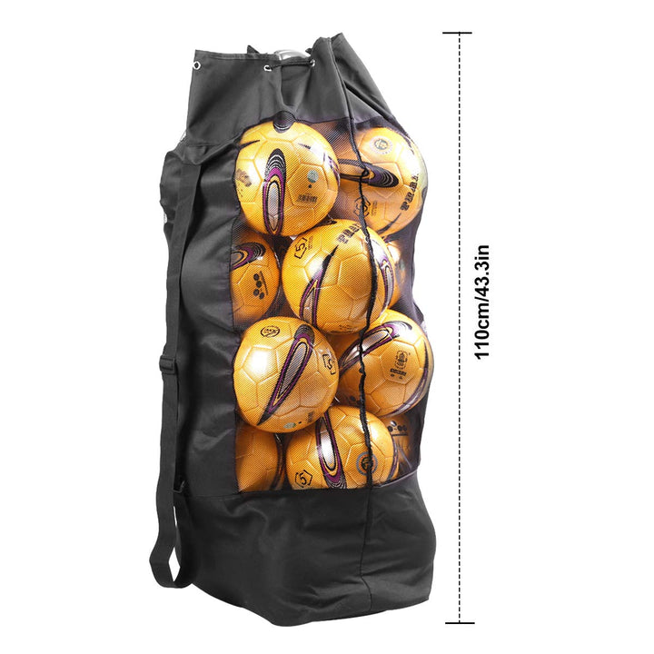 HQDeal Extra Large Waterproof Mesh Ball Bag Heavy Duty Football Shoulder Bag Drastring Bag for Basketball Volleyball Soccer Rugby Net Ball Carrying Storage Sack Holds 15 Balls