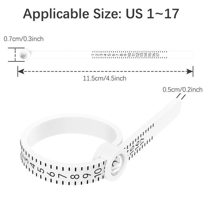 Ring Sizer Measuring Tool Reusable Finger Size Gauge Jewelry Sizing Tool 1-17 USA Rings Size (White)