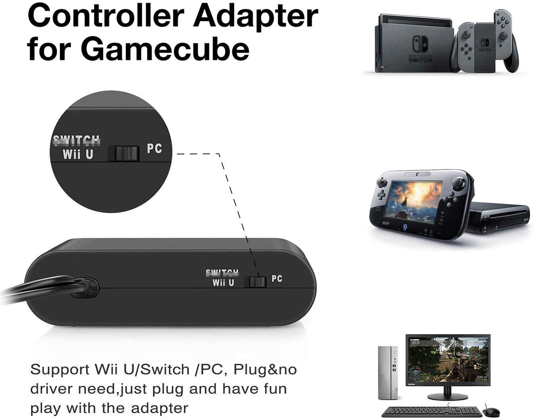 Controller Adapter for Gamecube, Compatible with Nintendo Switch, Super Smash Bros Switch Gamecube Adapter for WII U/PC with 4 Port