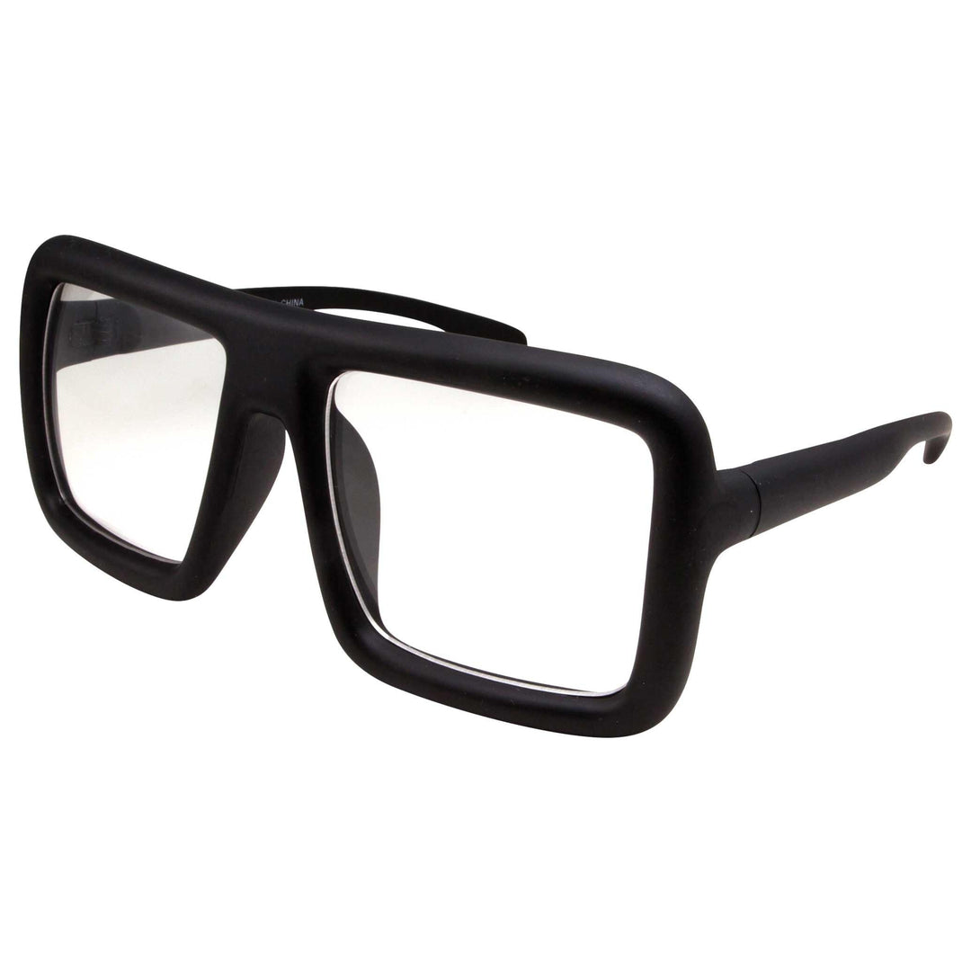 grinderPUNCH Thick Square Frame Clear Lens Glasses Eyeglasses Super Oversized Fashion and Costume - Matte Black