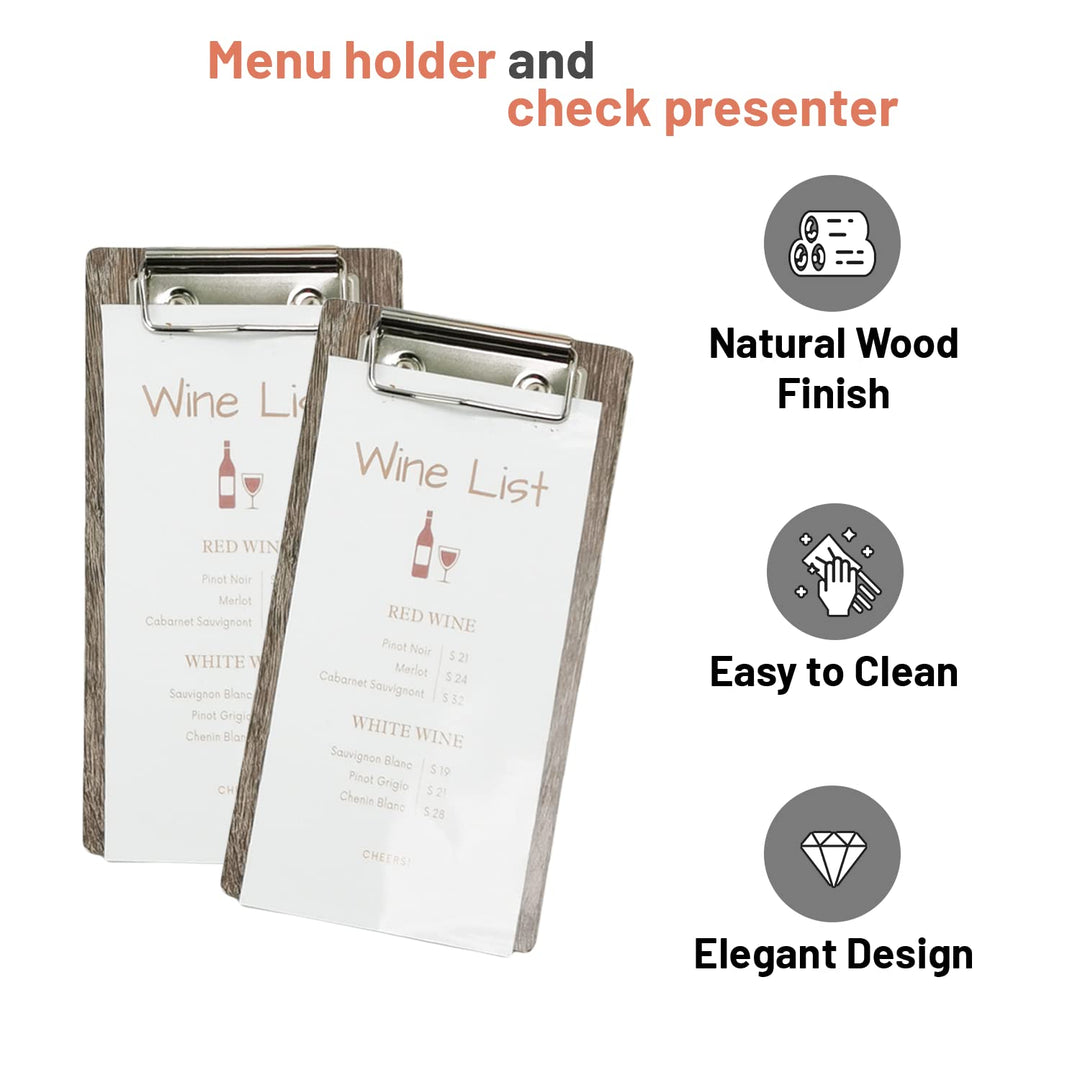 10-Pack Wood Check Presenters for Restaurants, Server Book, Menu Holder for Cafes, Wooden Clip Board, Cute Waitress Book Organizer, Server Note Pads, Guest Check Book 8 x 4 (Black)