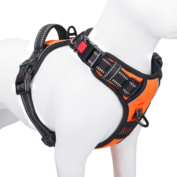 Reflective Dog Harness Large Breed Adjustable No Pull Vest with with Handle 2 Metal Rings 3 Buckles [Easy to Put on &amp; Take Off](L, Orange)