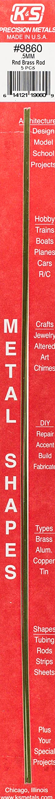 K&amp;S 9860 Round Brass Rod, 0.5mm OD x 300mm Long
