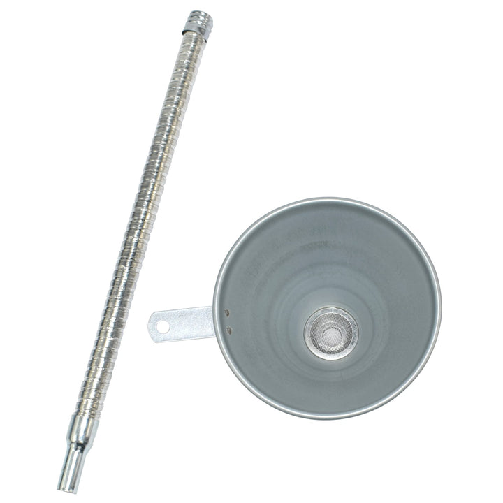 14.6 Steel Bendable Spout Funnel with Filter for All Automotive Oils, Diesel Fuel and Other Liquids, with Gloves