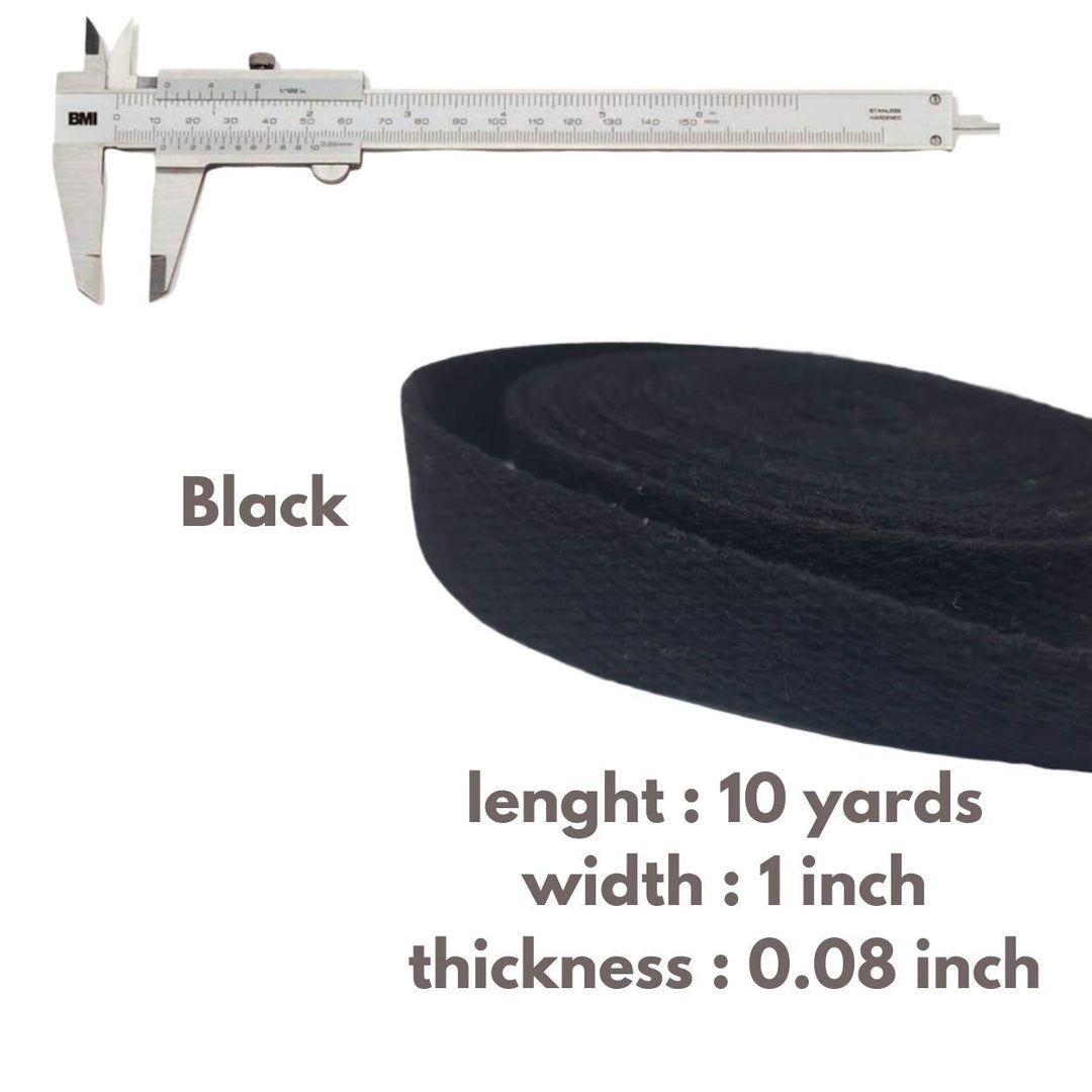 Heavy Cotton Webbing 1 Inch - Straps for Arts and Crafts - (Black, 10 Yards),