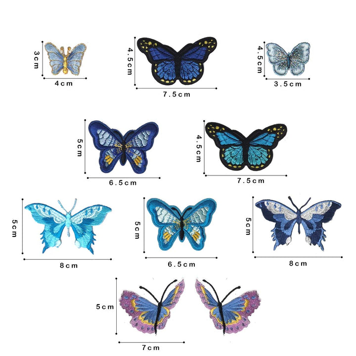 10 Pieces Blue Butterfly Iron on Patches, Embroidery Applique Sew on Repair Patches for DIY Decor, Jeans, Jackets, Bags, Cloth