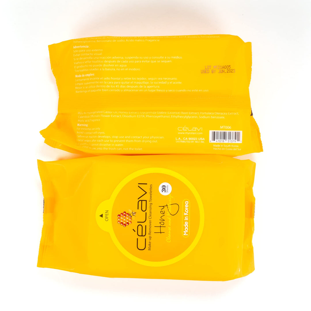 Celavi Makeup Remover Cleansing Wipes Removing Towelettes 2 Packs - 60 Sheets (Honey)