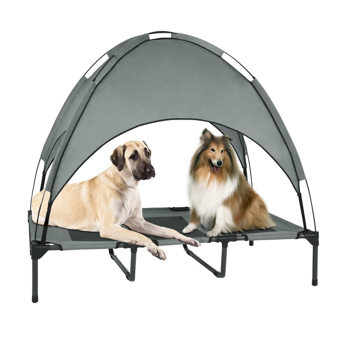 Outdoor Elevated Dog Bed with Removable Canopy, 48 XLarge Cooling Raised Pet Cot for Outdoor Camping, Waterproof Canopy, Durable Oxford Fabric, Portable Pet Bed (Large Gray)
