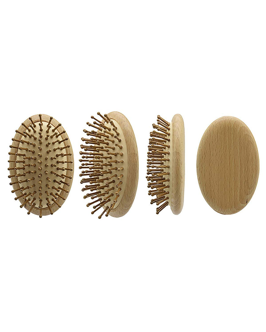 Pig Bristle Round Brush - Anti-Static Wood Pins, Compact Travel-Friendly Design for All Hair Types