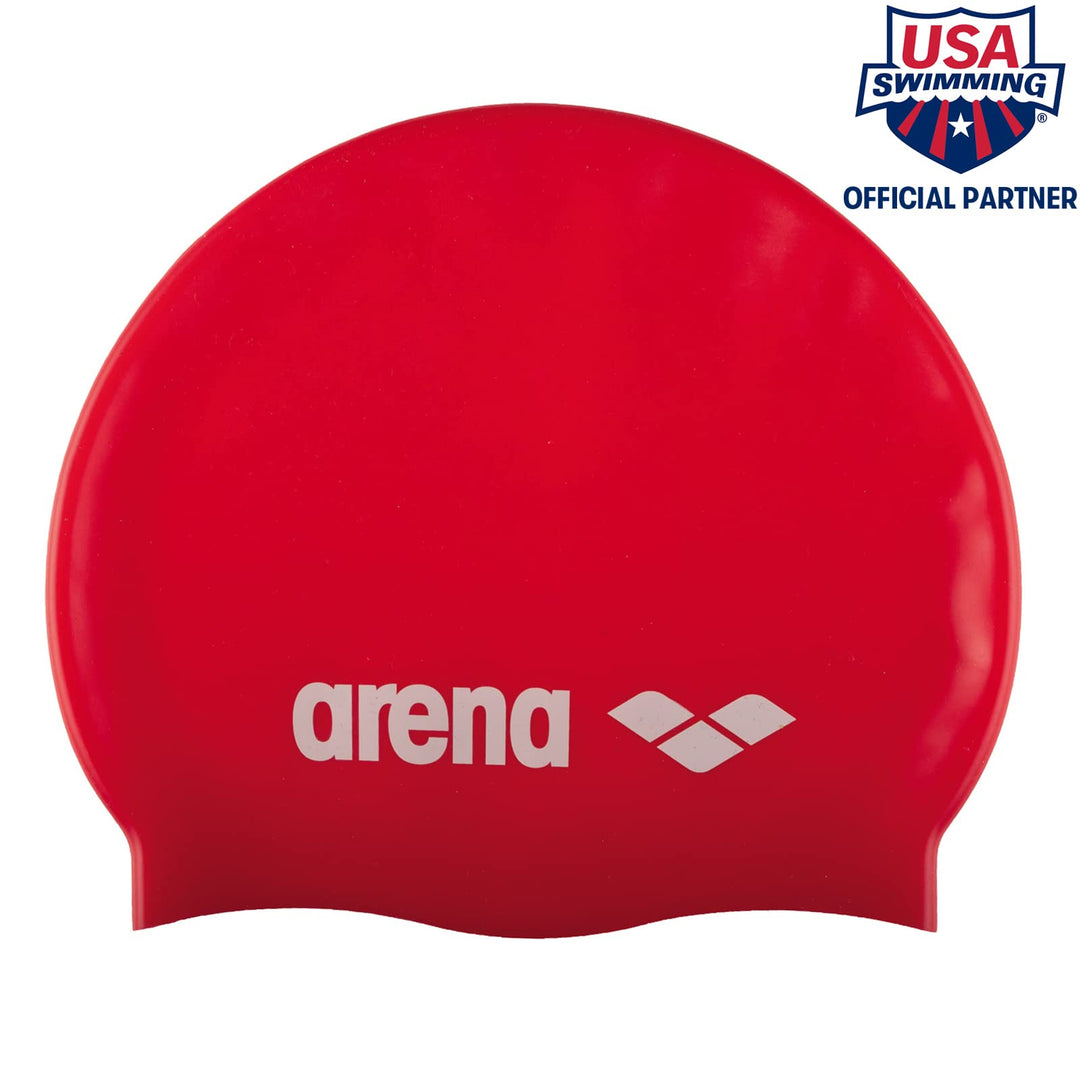 Arena Classic Unisex Soft Silicone Swim Cap for Women and Men, Intensive Training and Racing Comfortable Non-Slip Long Hair Swimming Hat, Red/White