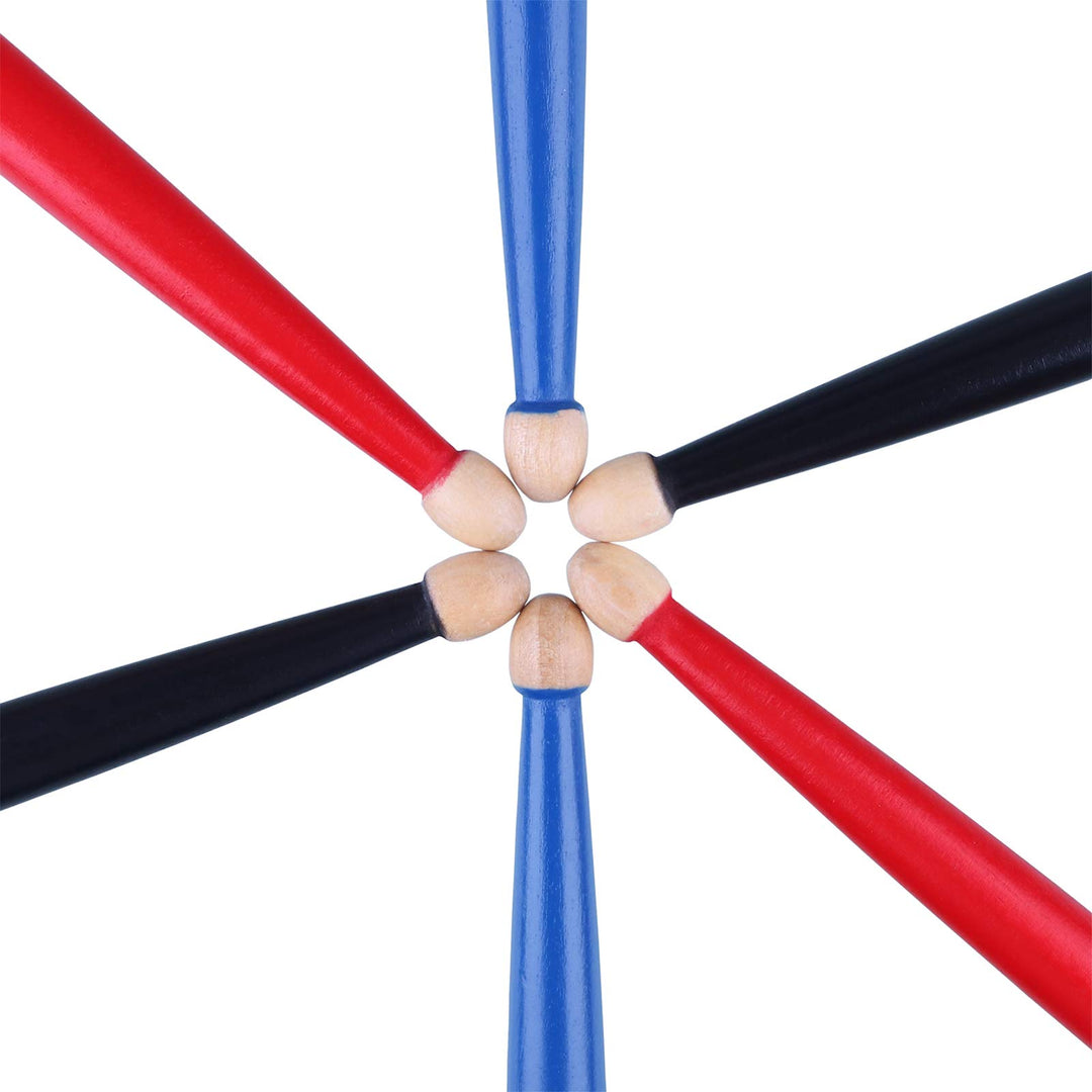 Antner 3 Pairs Drum Sticks 7A for Kids and Beginners Classic Maple Wood Drumsticks, Black/Red/Blue