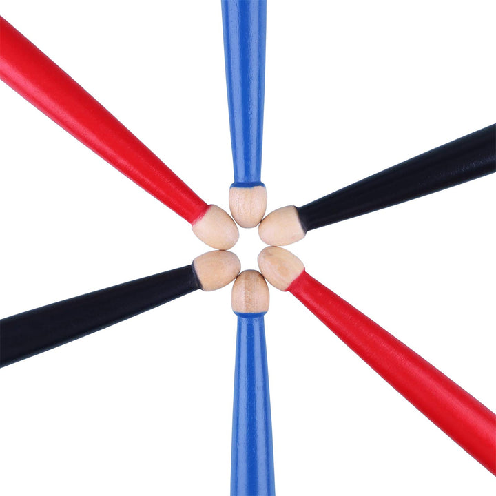 Antner 3 Pairs Drum Sticks 7A for Kids and Beginners Classic Maple Wood Drumsticks, Black/Red/Blue