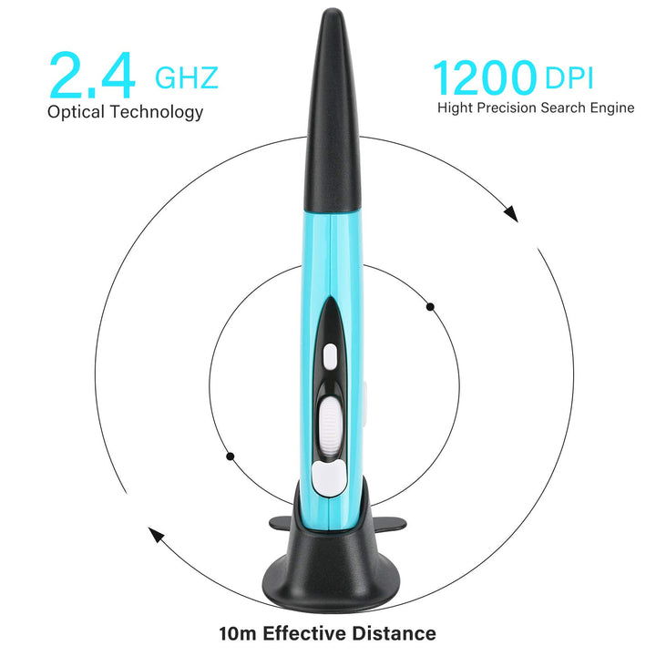 2.4GHz USB Wireless Optical Pocket Pen Mouse - Adjustable 800/1200/1600 DPI Handwriting Smart Mouse for Laptop Android Tablet PC