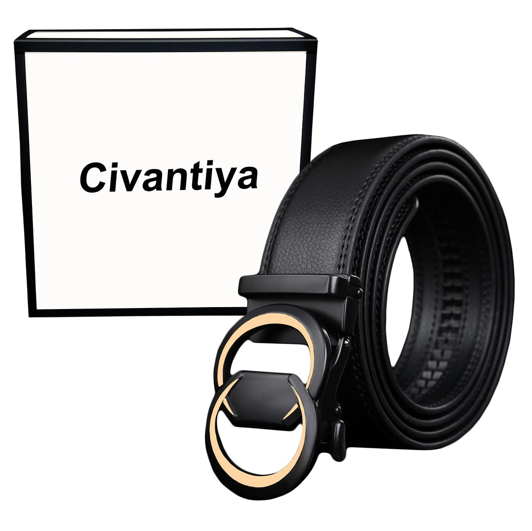 Ratchet Belt for Men, Mens Belt Leather Designer 1 3/8 for Casual Jeans, Black Fashion Belts