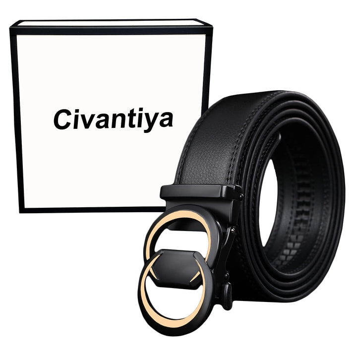 Ratchet Belt for Men, Mens Belt Leather Designer 1 3/8 for Casual Jeans, Black Fashion Belts