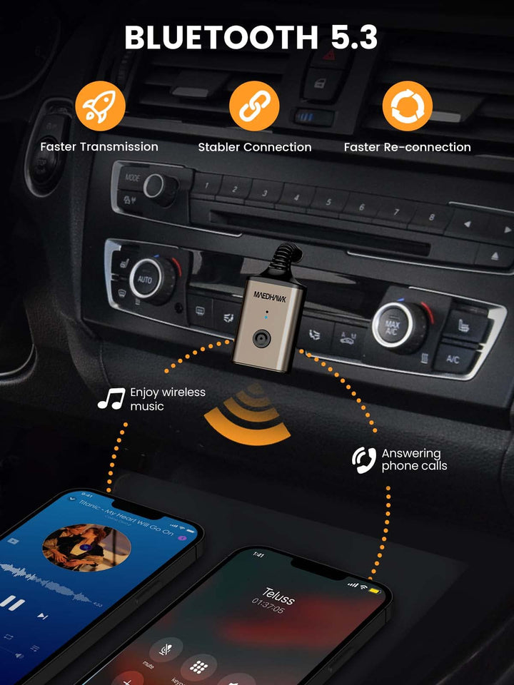 MaedHawk Aux Bluetooth Adapter for Car, Portable Blueto
