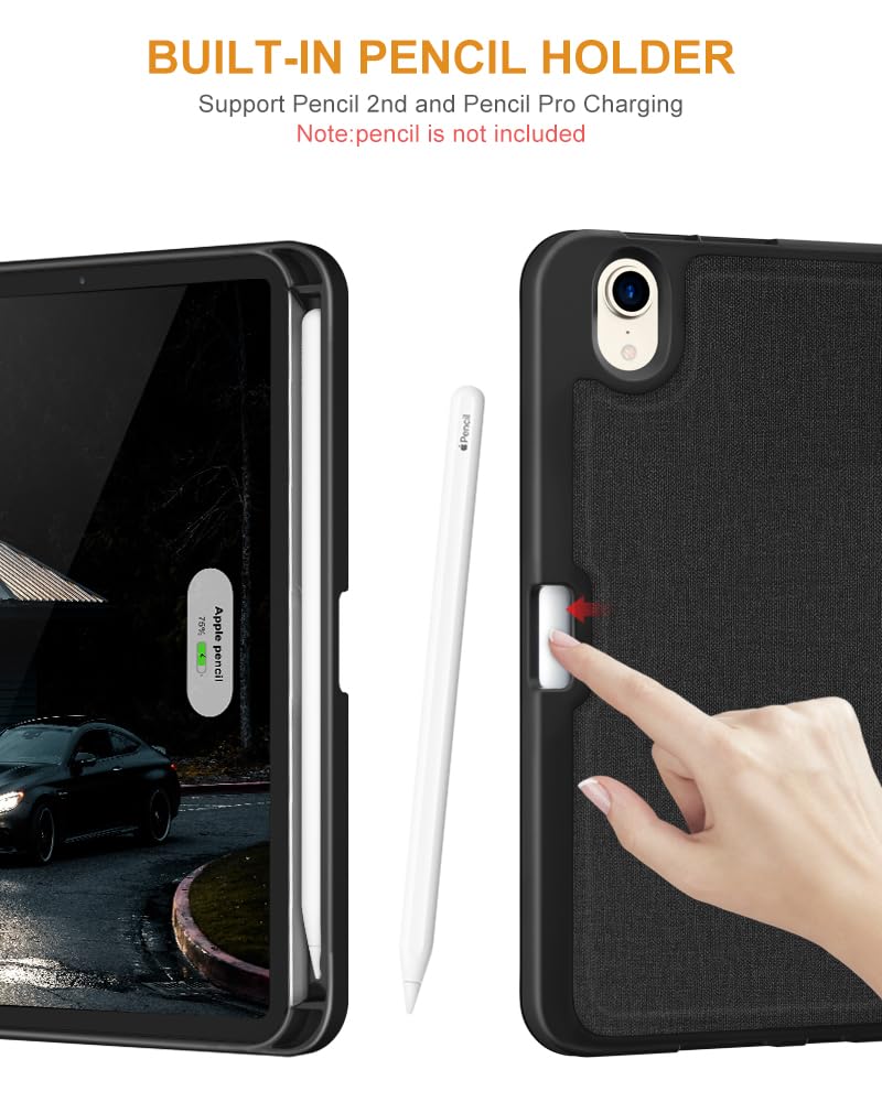 Case for iPad Mini 7 (A17 Pro) 2024 / iPad Mini 6 2021 8.3 inch with Pencil Holder, Multi-Angle Magnetic Standing Cover for iPad Mini 7th/6th Generation [Auto Wake/Sleep], Black