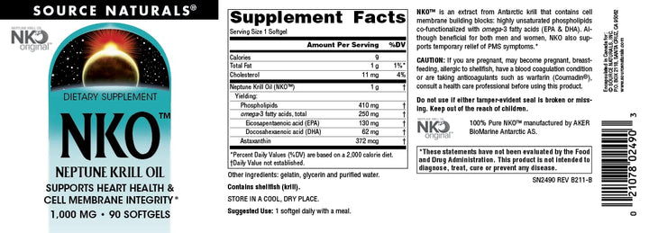 NKO Neptune Krill Oil, Supports Heart Health and Cell Membrane Integrity*, 1000 mg - 90 Softgels