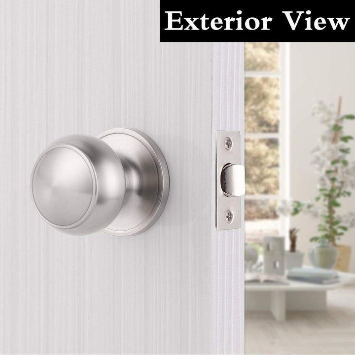 Stainless Steel Passage Door Lock Satin Nickel Interior Keyless Round Door Knob Handle Lockset, 1Pack