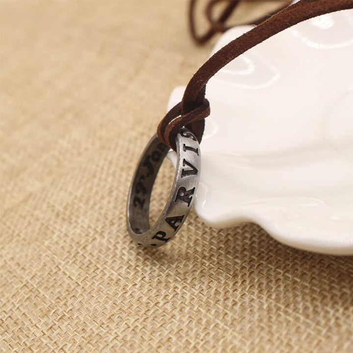 Uncharted 4 Nathan Drake Ring Necklace for Men with Adjustable Leather Cord Handmade