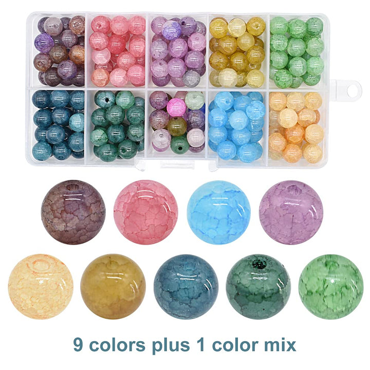 8mm Crackle Beads 9 Color 200 Pcs Round Imitation Jade Crackle Glass Beads for Summer Beading Bracelet Bracelet Necklace Earrings Jewelry Making