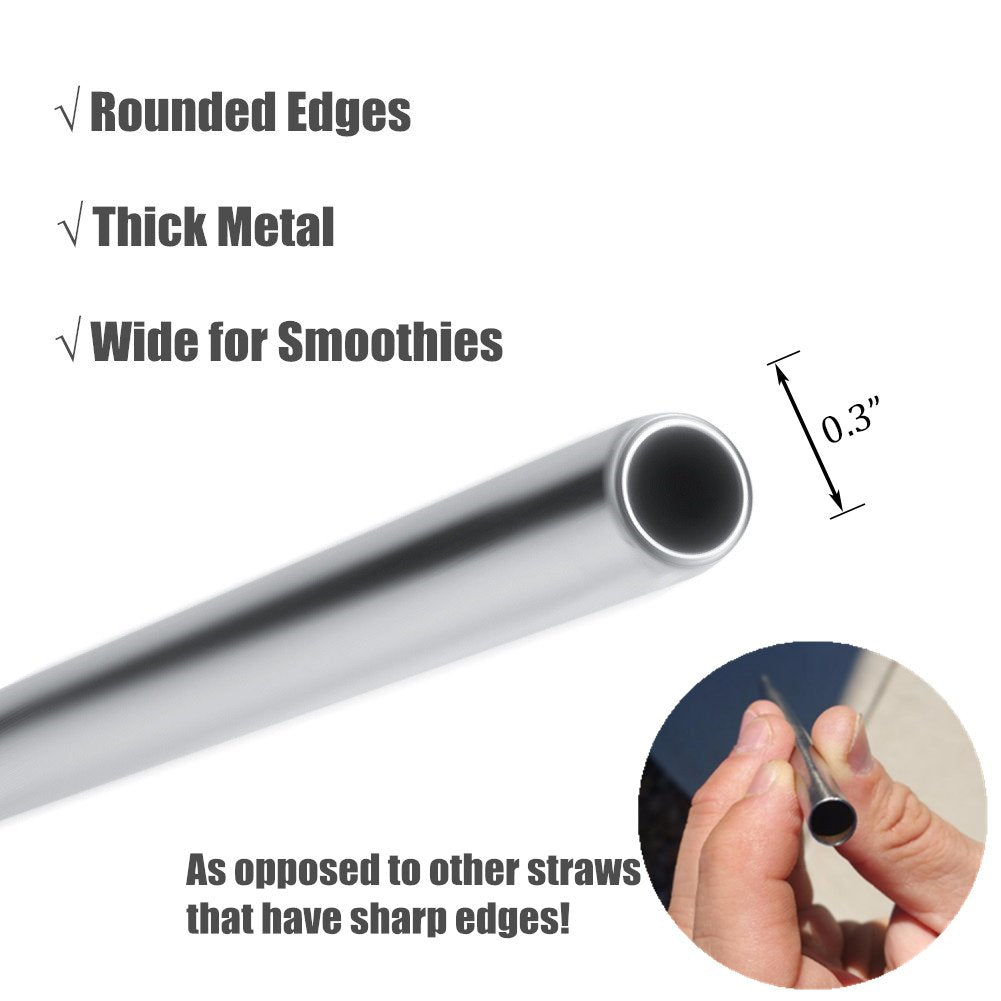 Kichwit Extra Long Stainless Steel Straws Set of 8, Reu