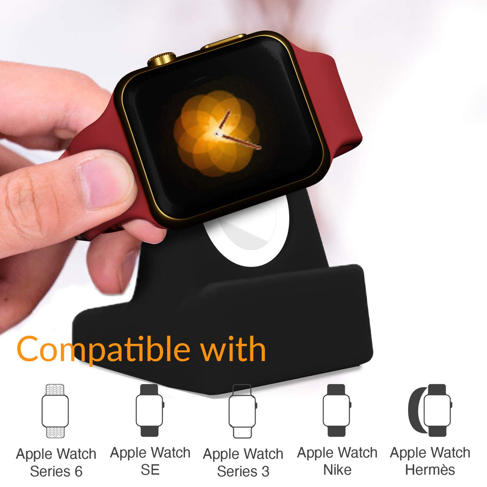 Elegant Apple Watch Charger Stand Apple Watch for All Series Ultra 49mm 2025 Series 10 46/42mm 9/8/7 45/ 41mm SE2/SE/6/5/4 44/40mm 3/2/1 42/38mm Durable TPU - Gift Boxed - Black