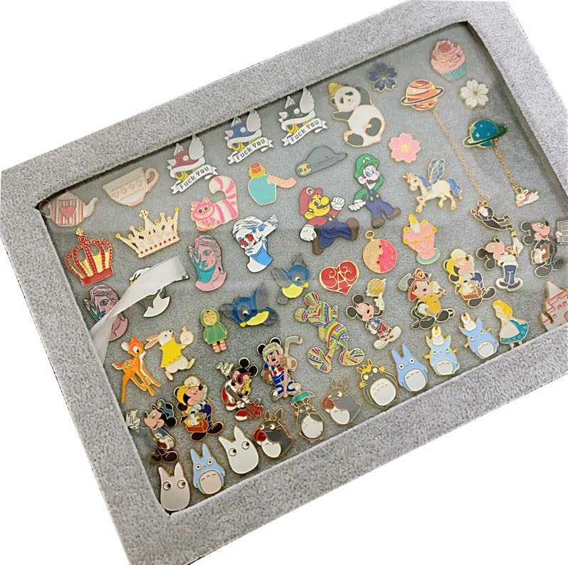 11x8 Inch Dustproof Pin Display Case Shadow Box Frame with Hooks for Military Medal Jewelry Pin Badge Collection, Gray Velvet