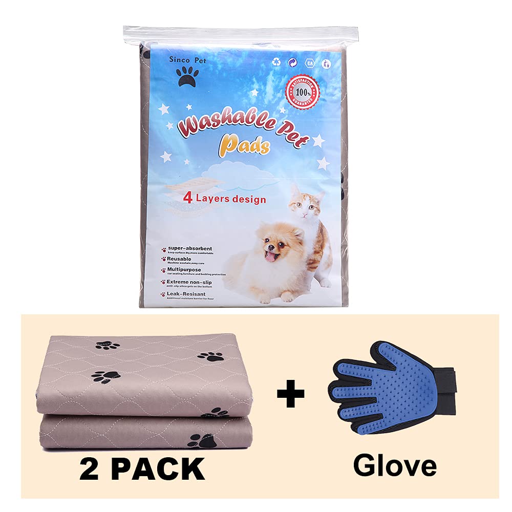 Washable Dog Pee Pads with Puppy Grooming Gloves,Puppy Pads,Reusable Pet Training Pads,Large Dog Pee Pad,Waterproof Pet Pads for Dog Bed Mat,Super Absorbing Whelping Pads 36x72 In(Pack of 2)