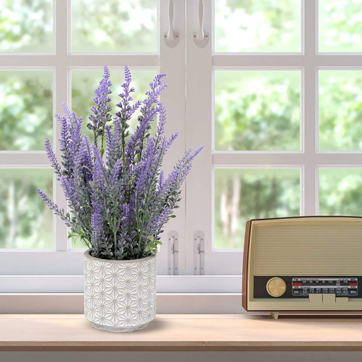 Lavender Flowers Artificial Lavender Decor Fake Lavender Plant in Cement Pot Faux Plants in Pots for Rustic Home Bathroom Table Centerpieces Wedding Decor Potted Lavender Flower Purple Decor