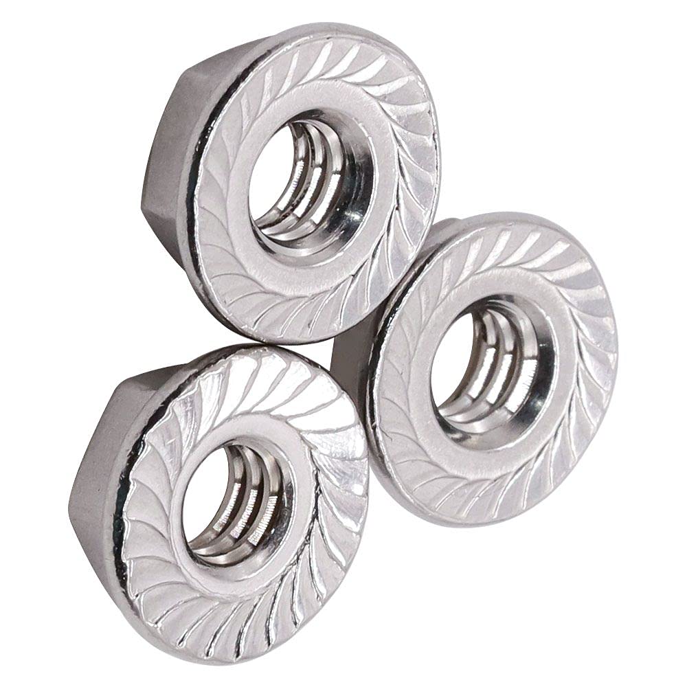 Glvaner M3-0.5 Thread Size (100 pcs) Stainless Steel Hex Flange Nuts Serrated Flange Hex Lock Nuts 304 Stainless Steel Full Thread
