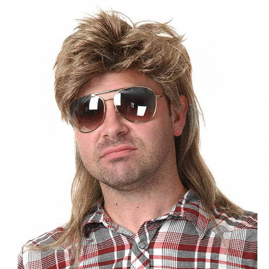 Mullet Wigs for Men 80s Costumes Fancy Party Accessory Cosplay Wig (Light Brown)
