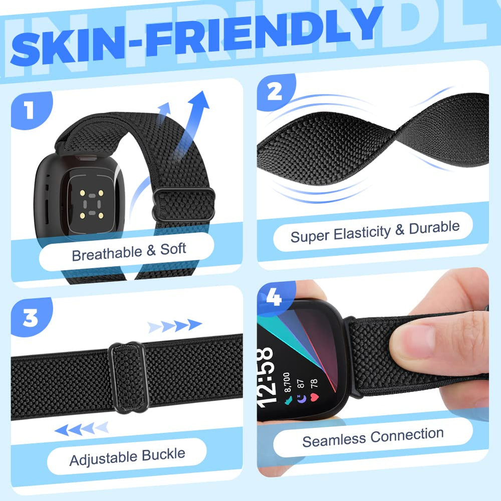 Enkic 10 Pack Elastic Nylon Bands Compatible with Fitbit Versa 4 Bands/Fitbit Sense 2 Bands/Fitbit Versa 3/Fitbit Sense Bands for Women Men, Adjustable Stretchy Straps Replacement Sport Loop Wristband
