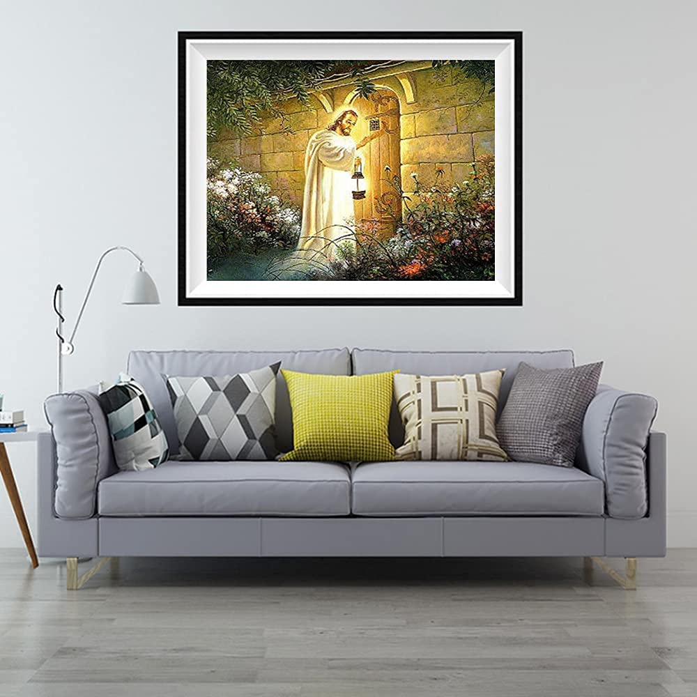 5D DIY Jesus Lamp Diamond Painting Set, Full Drill Religious Art Craft Kit for Adults (16X12 inches)