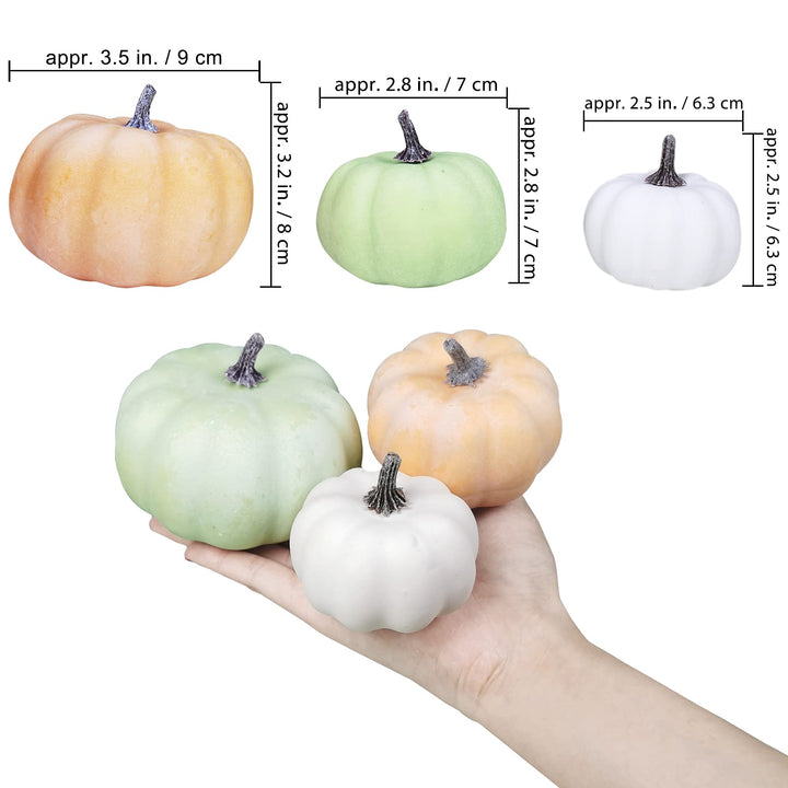 12 Pcs Assorted Small Frosted Artificial Pumpkins Foam Pumpkins Rustic Harvest Decorative Pumpkins in White Orange Green Fall Thanksgiving Halloween Decor