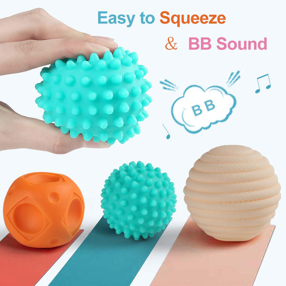 Baby Textured Sensory Ball Set Soft Squeeze Massage Balls with Bright Color and Multi Shape,Learning Early Educational Toys for 6+ Months Toddlers Boys and Girls(8PCS)