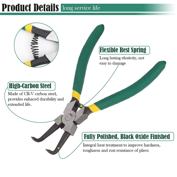 4pcs 7-Inch Snap Ring Pliers Set Heavy Duty Internal/External Circlip Pliers Kit with Straight/Bent Jaw CR-V Steel for Ring Remover Retaining C Clip Pliers with Storage Bag
