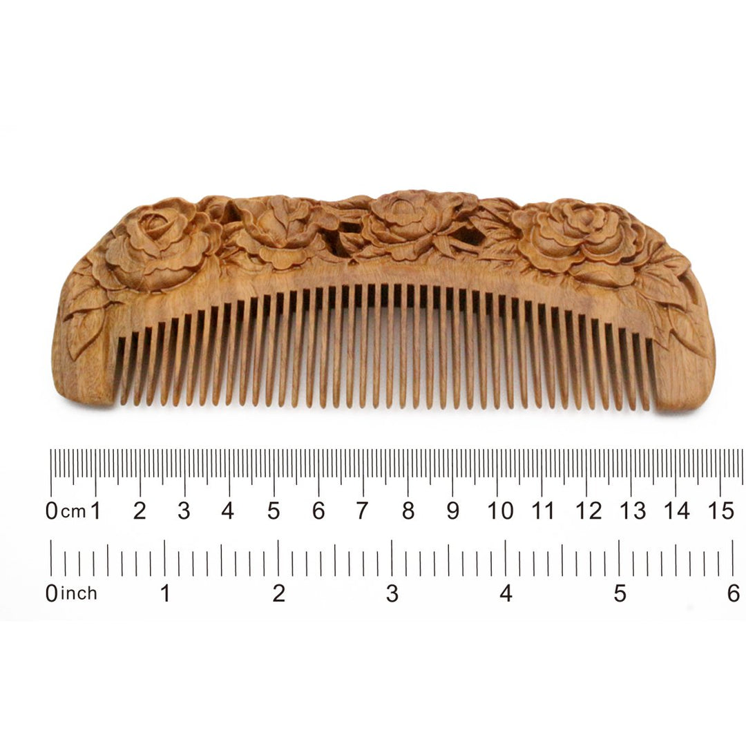 Handmade Carved Natural Sandalwood Hair Comb - Anti-static No Snag Brush for Men&#39;s Mustache Beard Care Anti Dandruff Women Girls Head Hair Accessory (HC1006)