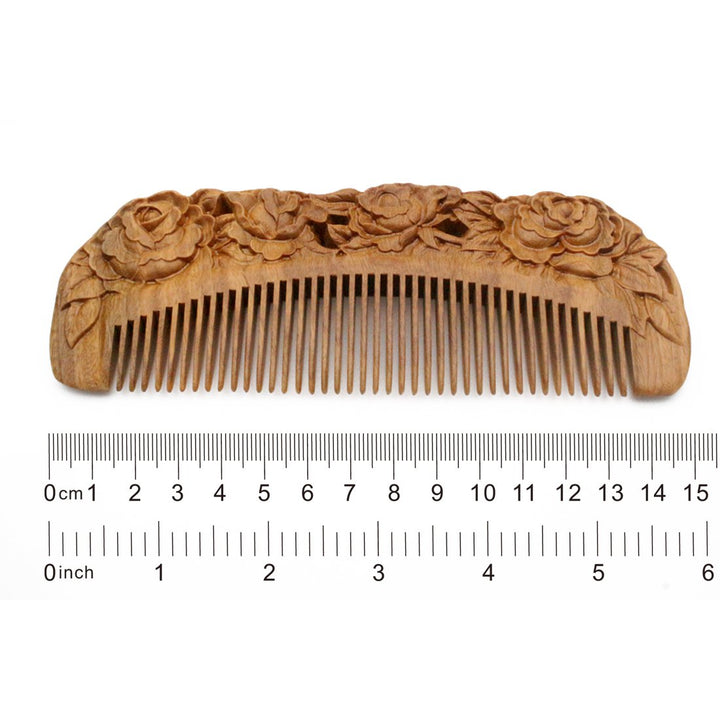 Handmade Carved Natural Sandalwood Hair Comb - Anti-static No Snag Brush for Men&#39;s Mustache Beard Care Anti Dandruff Women Girls Head Hair Accessory (HC1006)