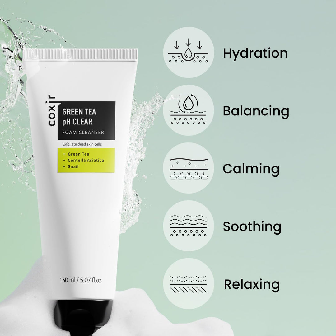 coxir GREENTEA PH CLEAR FOAM CLEANSER l Low pH Formula 