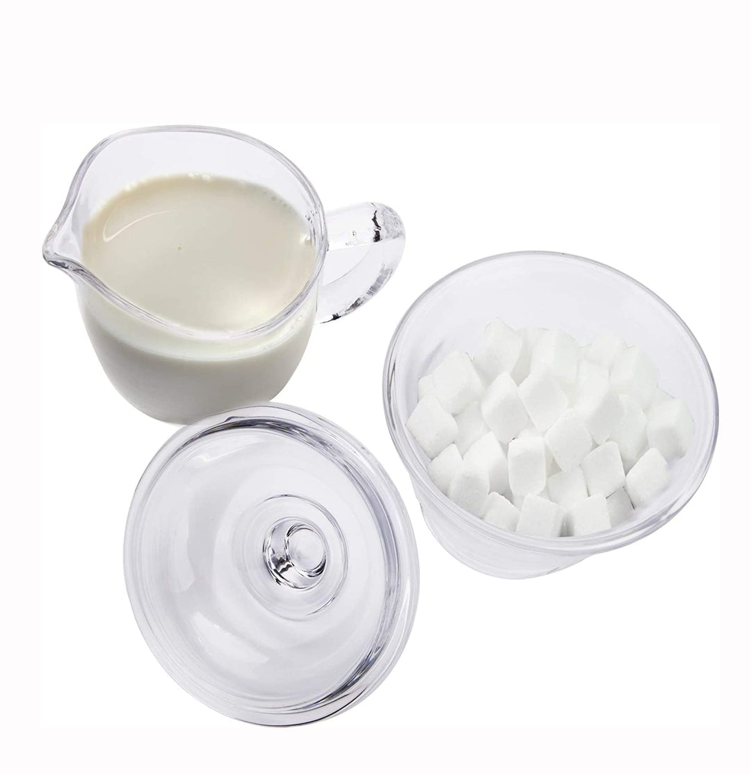 Glass Sugar and Creamer Set for Coffee and Tea, Clear Cream Pitcher and Sugar Bowl with Lid, Cream Jug Sugar Jar, Coffee Serving Set