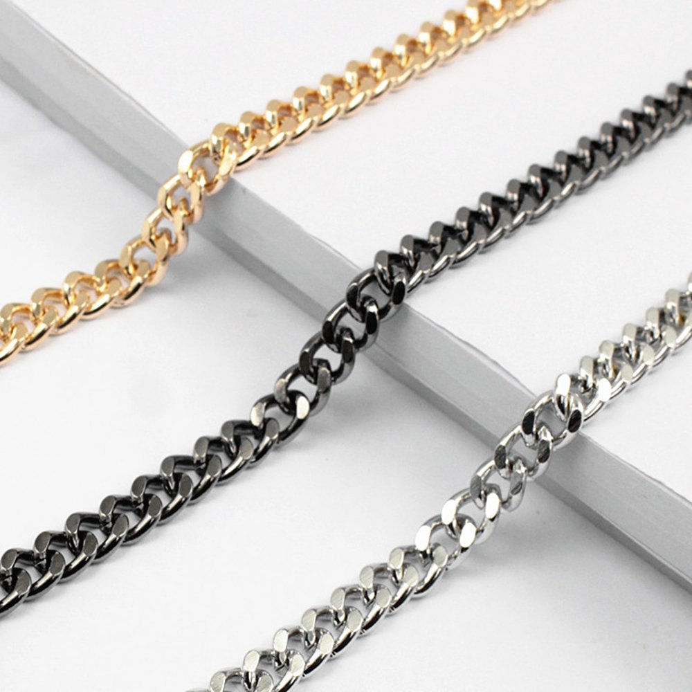 47 Iron Flat Chain Strap Handbag Chains Accessories Purse Straps Shoulder Cross Body Replacement Straps, with Metal Buckles (Gold)
